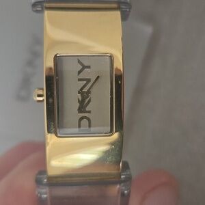 DKNY Gold and Transparent Lucite Watch